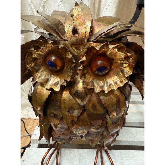 Midcentury Whimsical Torch Cut Metal Brutalist Owl Sculpture  Rustic Art Retro - Picture 3 of 16